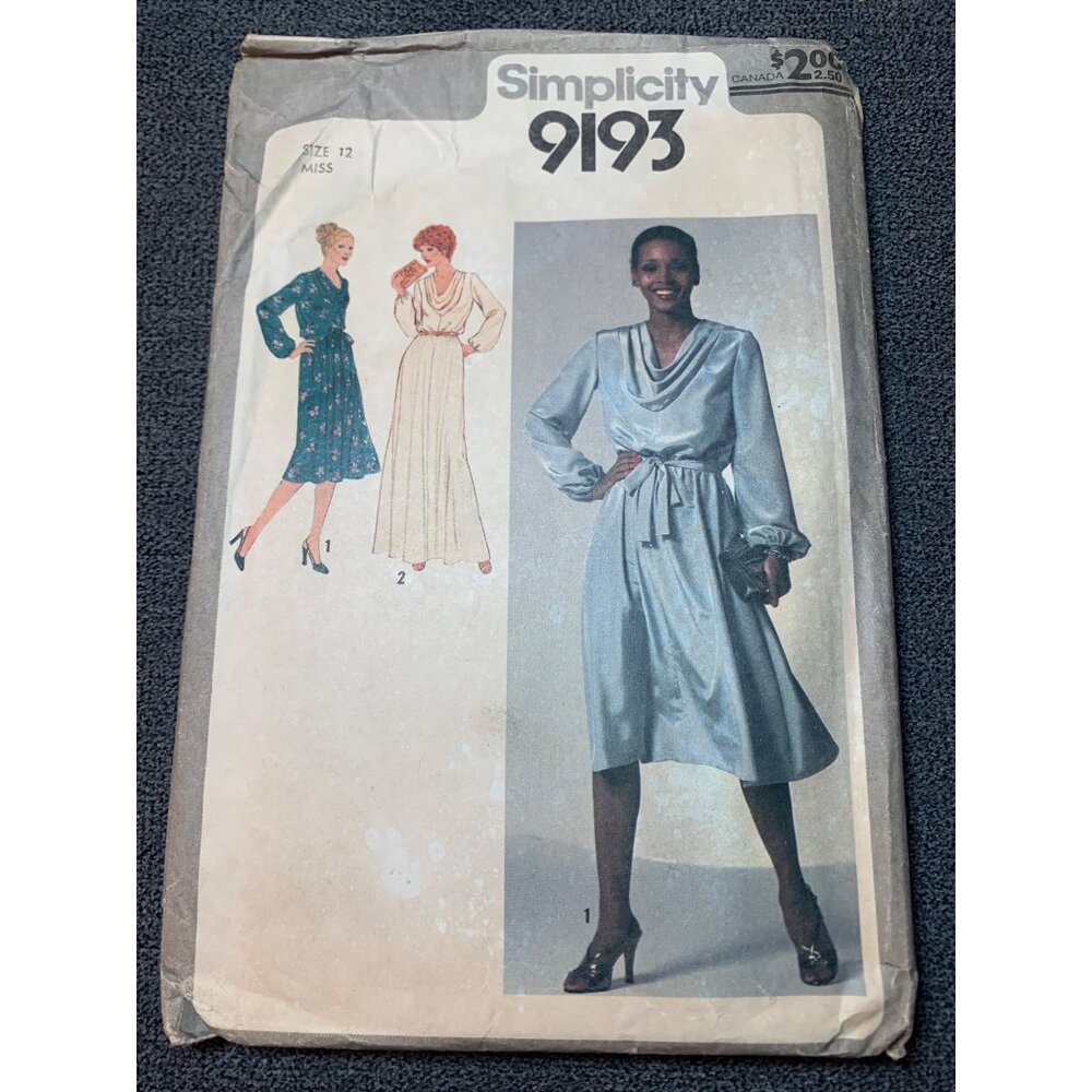 Simplicity 9193 Vintage Sewing Pattern Misses Dress Size 12 1970s